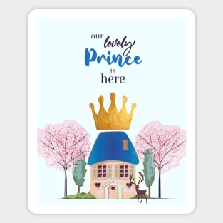 Baby Boy Crowned Blue Gold Fairy Prince Castle Magnet